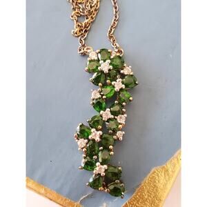 Sterling Silver Green Gem Flower Necklace